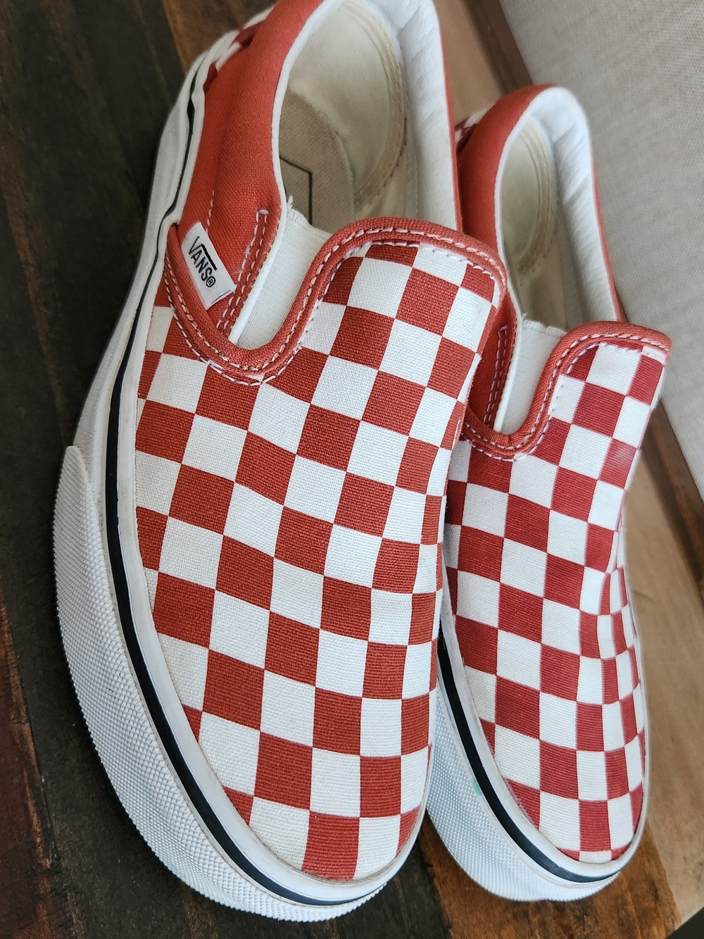 Vans Red & White Checkerboard Slip-On Sneakers